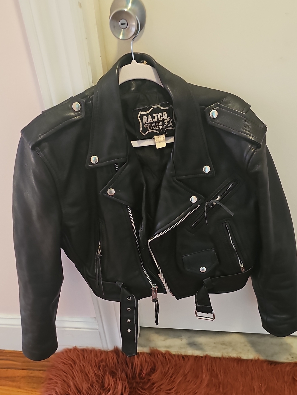 Raj Black Genuine Leather Moto Jacket with Belt